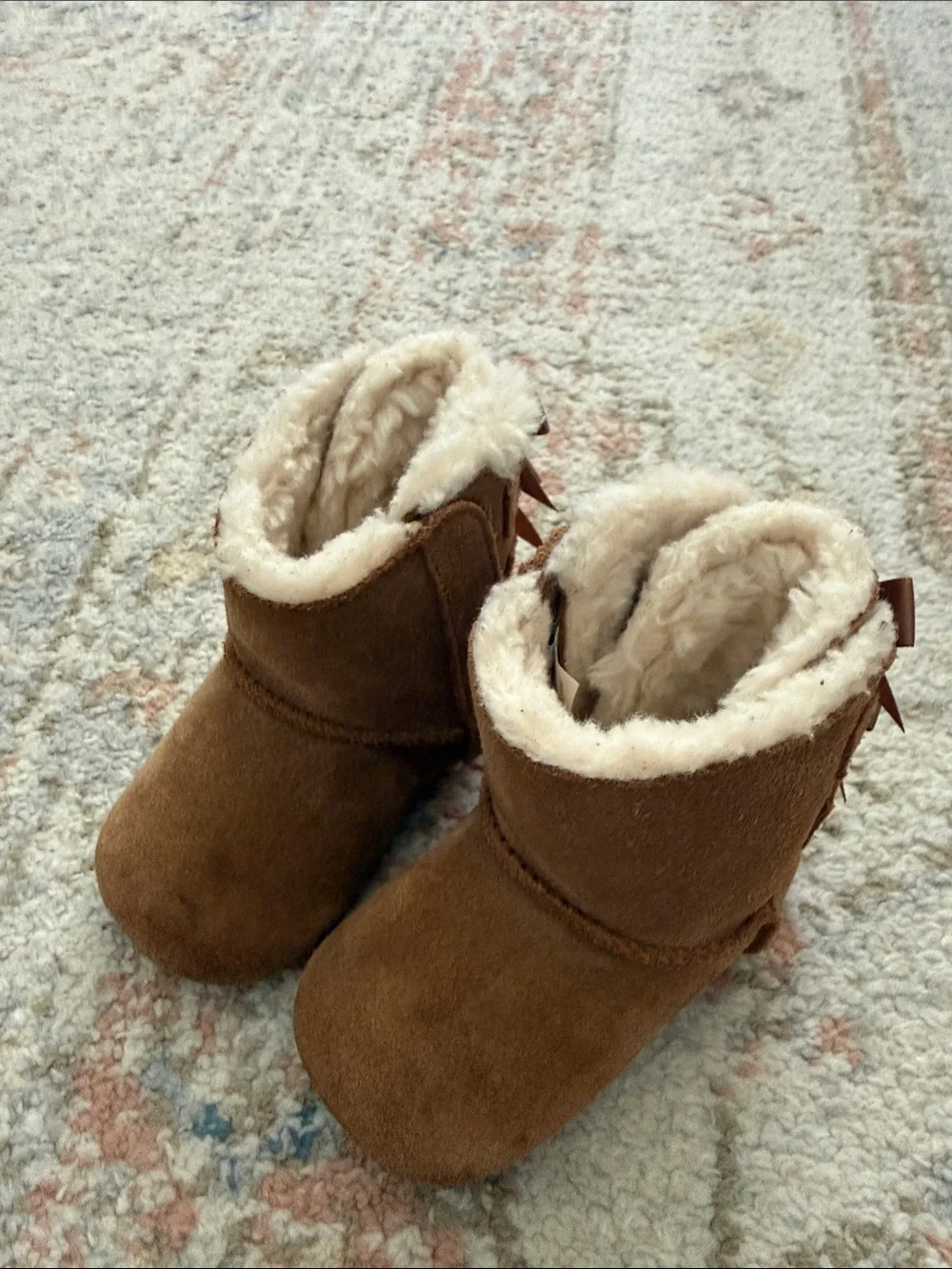 UGG Chestnut Suede Baby Boots with Back Bow Detail